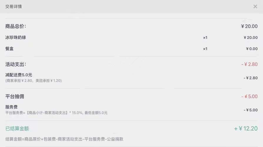 “用户付20商家得2.8元”引发热议 商家澄清实际收入12.2元