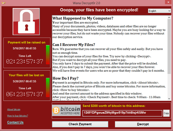 图片为 WannaCry  勒索软件